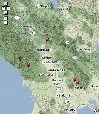 Click for full map of promotional Sonoma vacation rentals