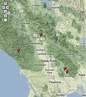 Click for full map of promotional Sonoma vacation rentals